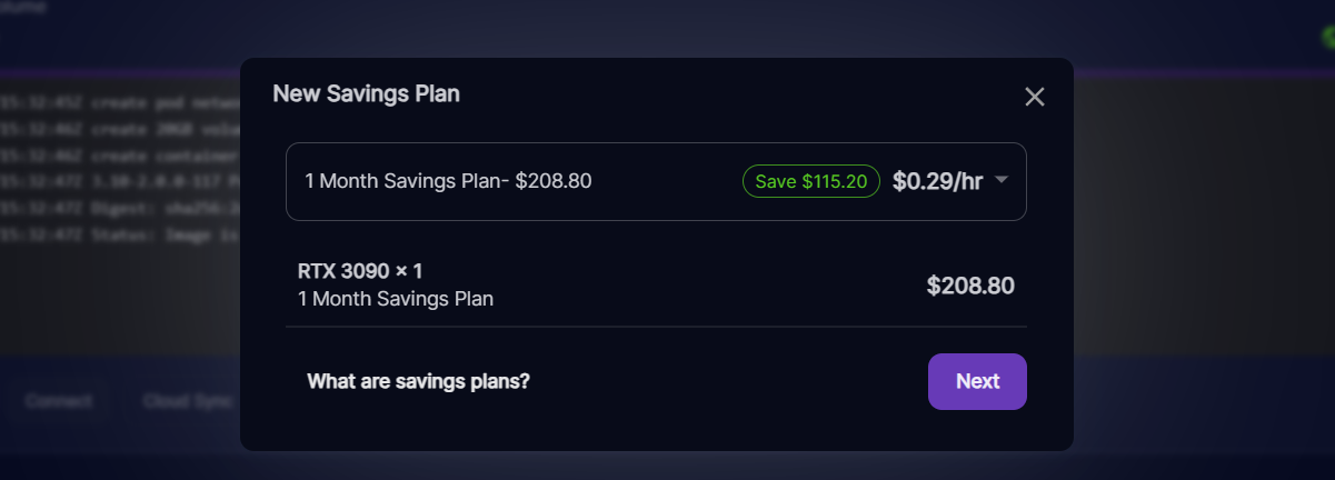 Add a savings plan to an existing deployment