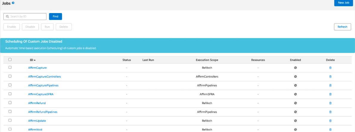 screenshot of the Jobs tab