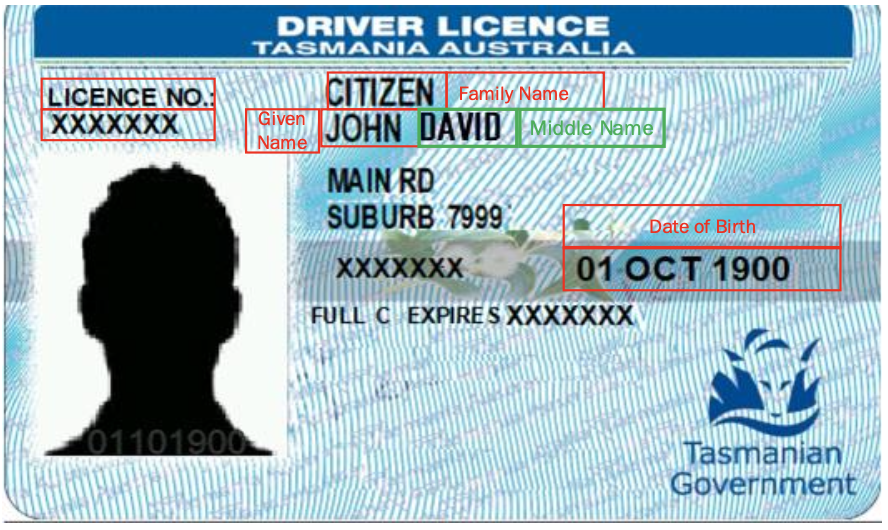 Tasmania Driver Licence sample - front