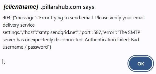 If the Email Delivery Service settings are not configured properly, Pillars will return a version of this 404 error.