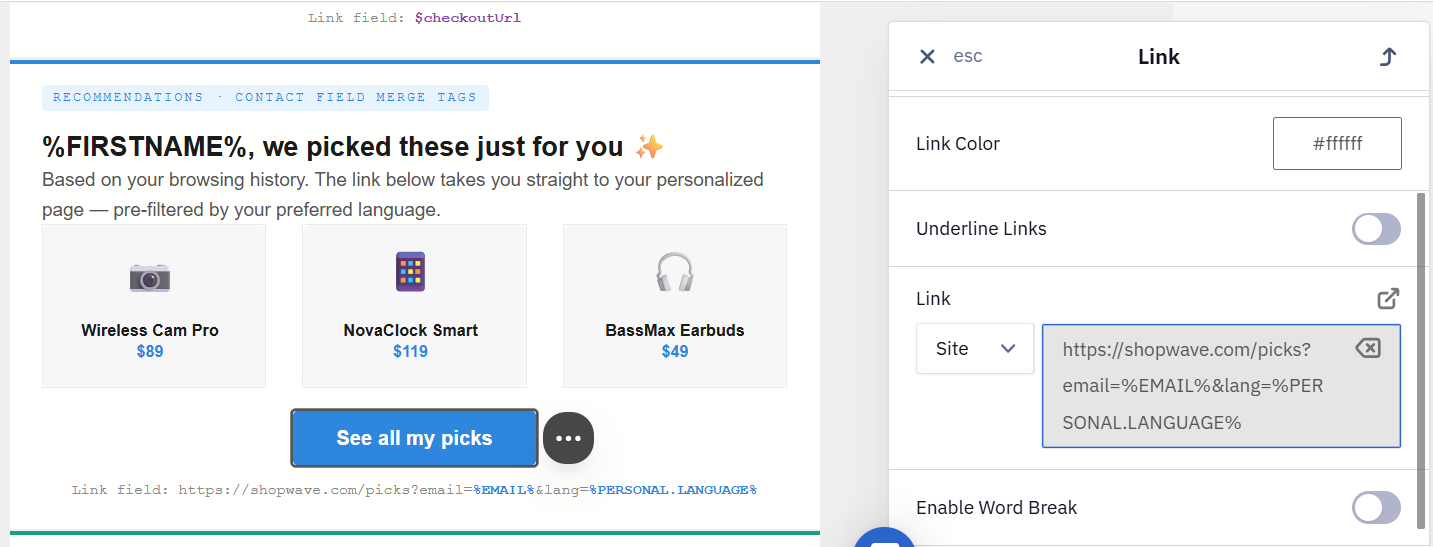 Contact Field in a Link