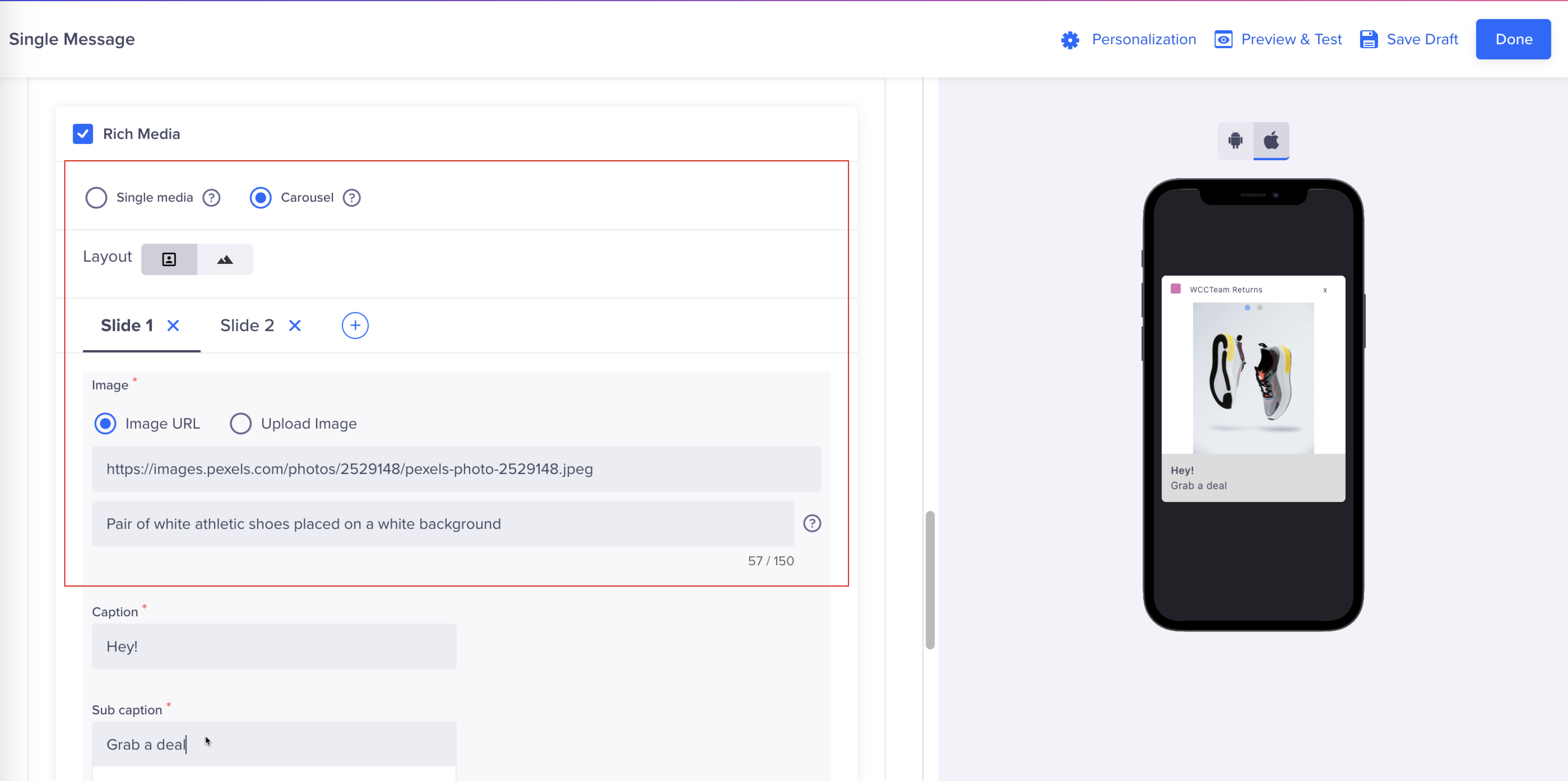 Image URL with alt text for iOS
