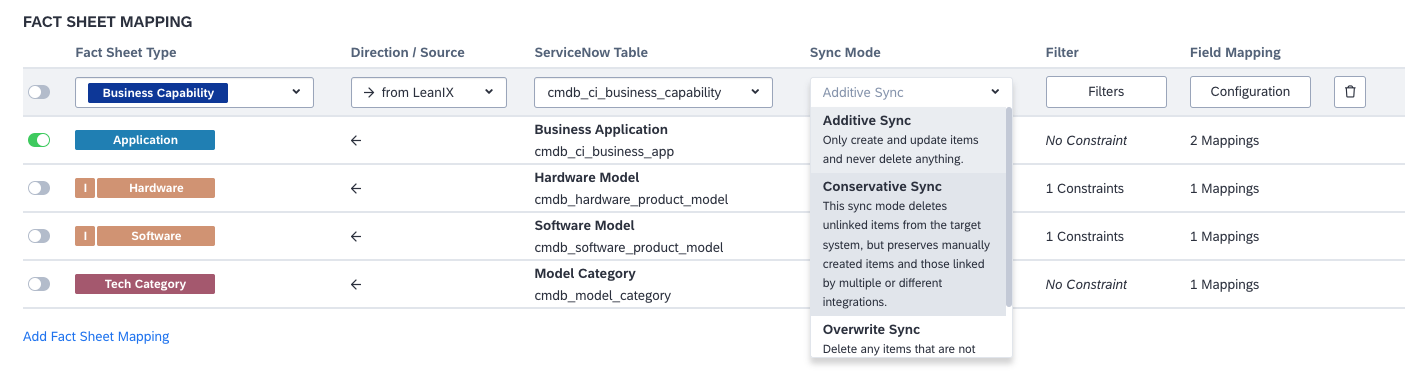 Selecting a Sync Mode for a Mapping