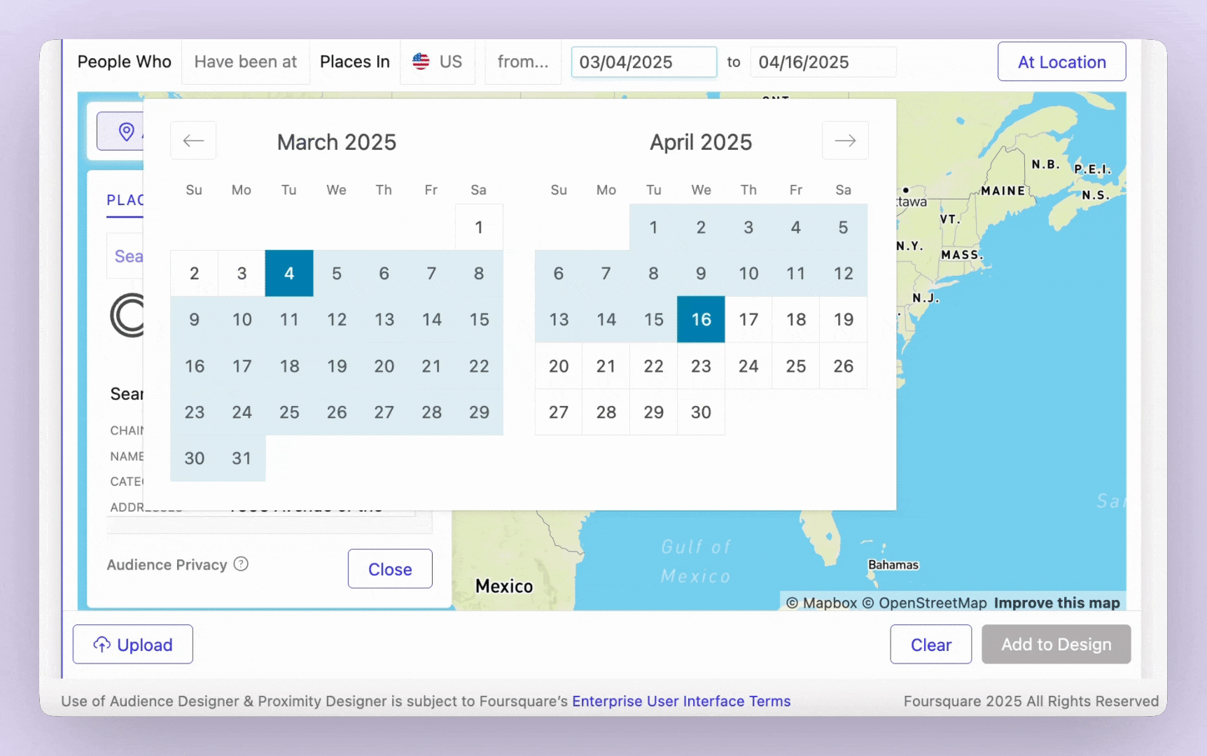 The calendar lets you select precise lookback window.