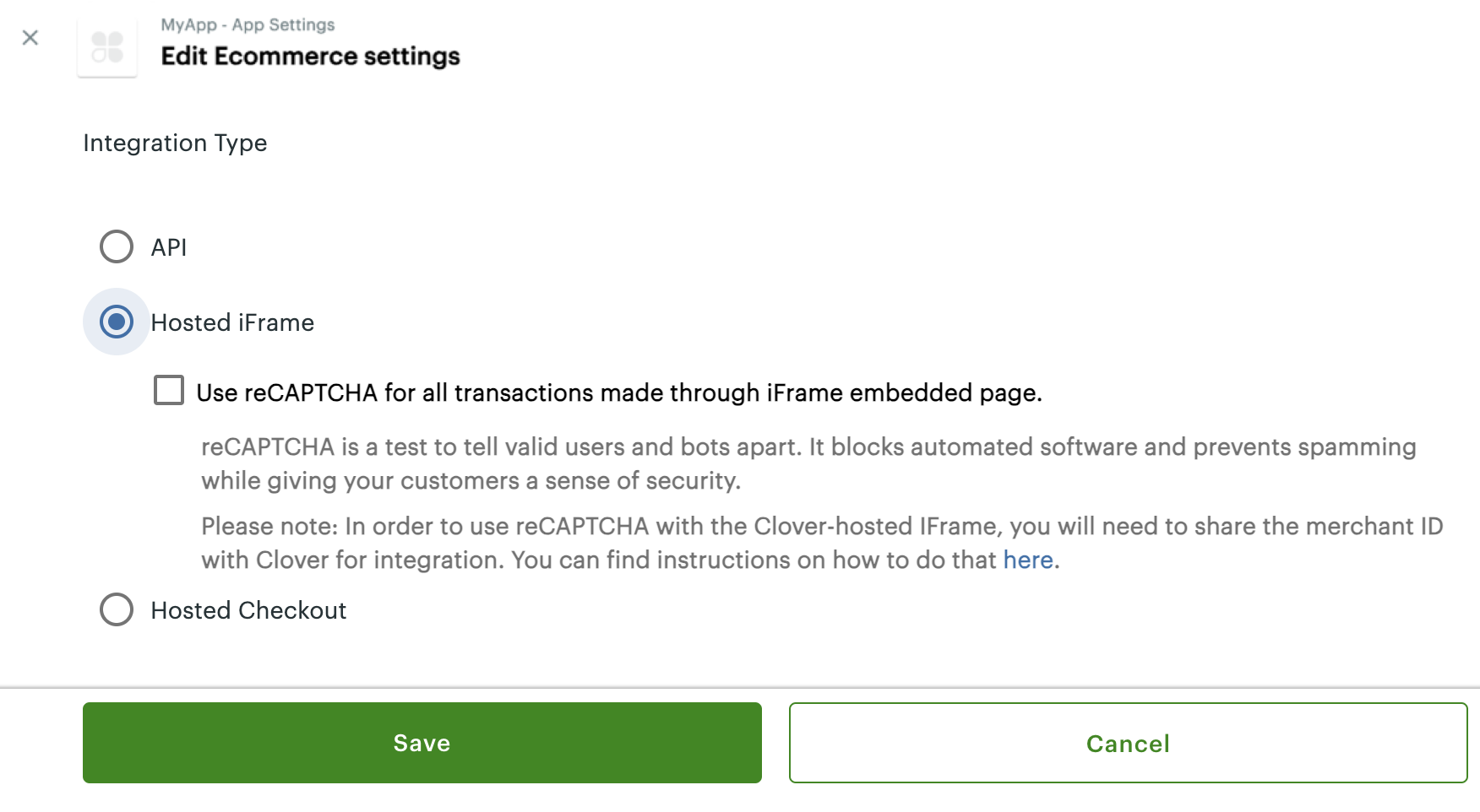 Edit Ecommerce settings pop-up: Use reCAPTCHA