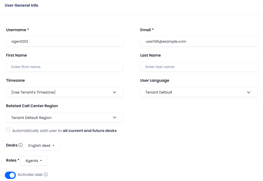 Screenshot of the general details of the user