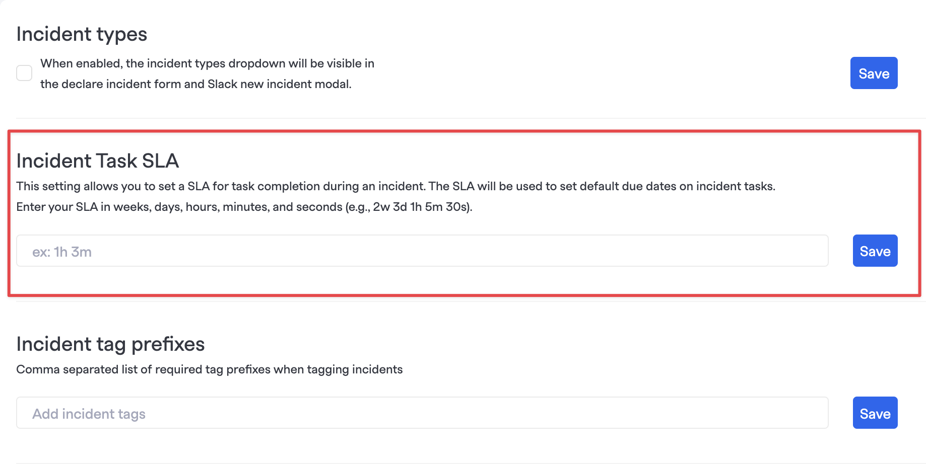 Incident task SLA setting