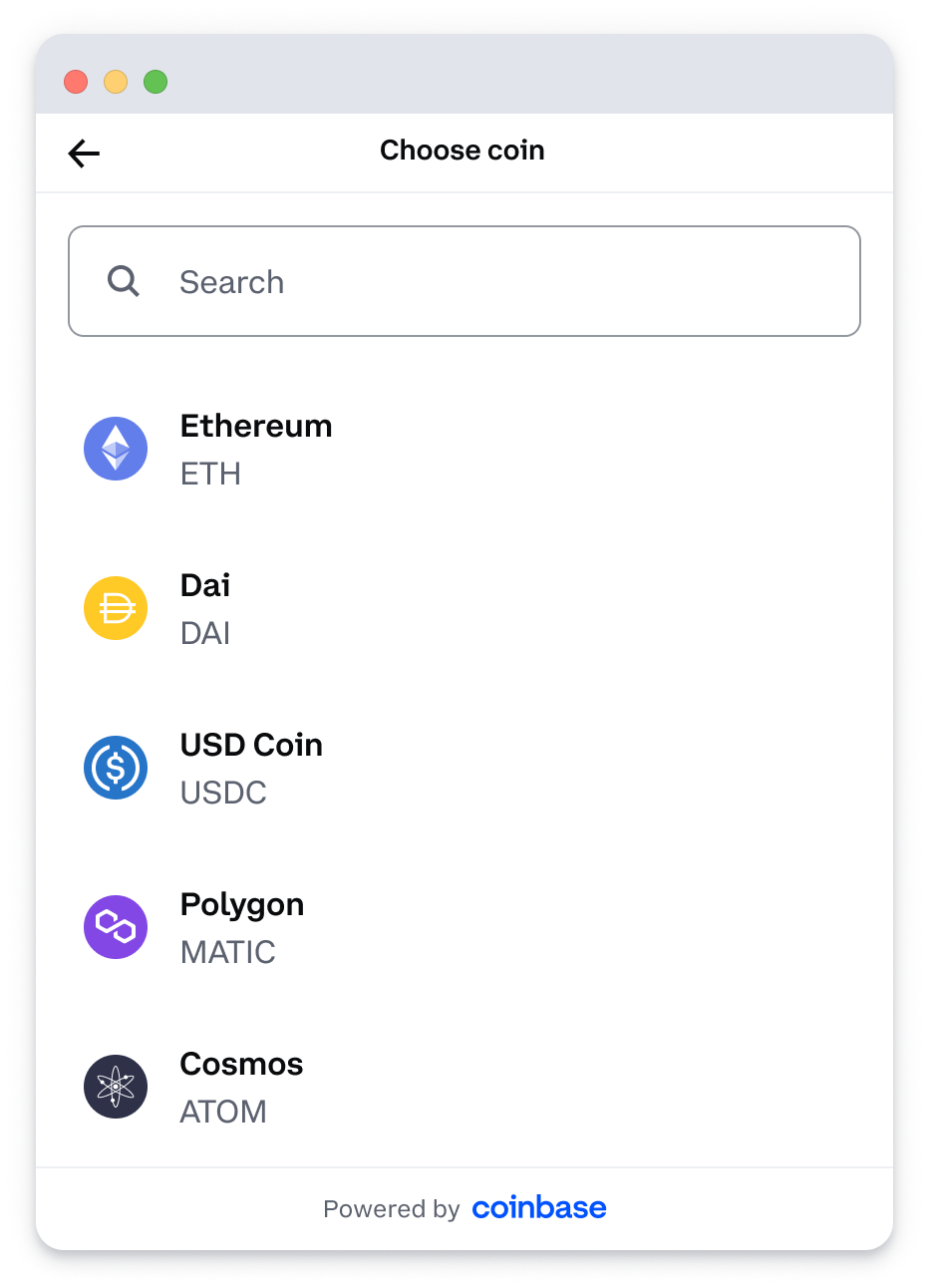 Select a digital asset such as Ethereum.