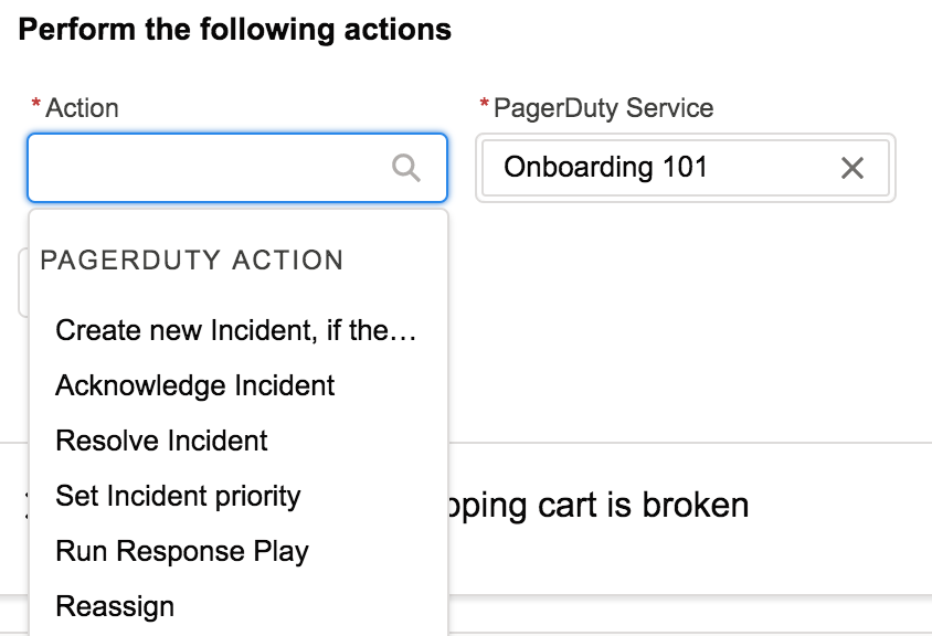 Select PagerDuty action