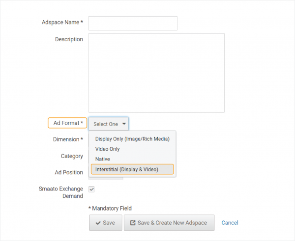 **Figure 1: Ad Format dropdown selection**