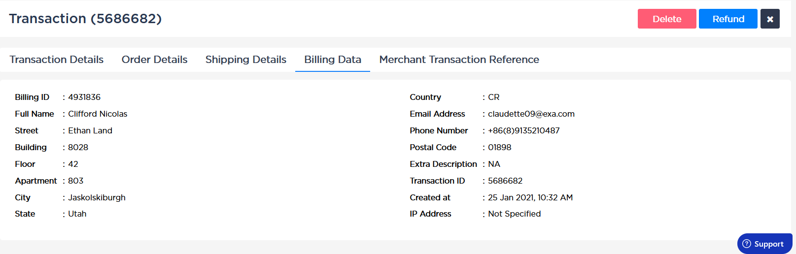 Accept Dashboard - Transactions Tab - The Related Billing Data.