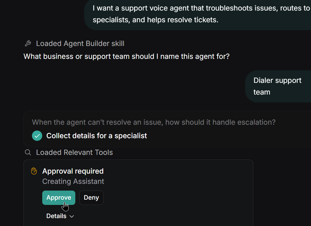 Screenshot with approving creation steps