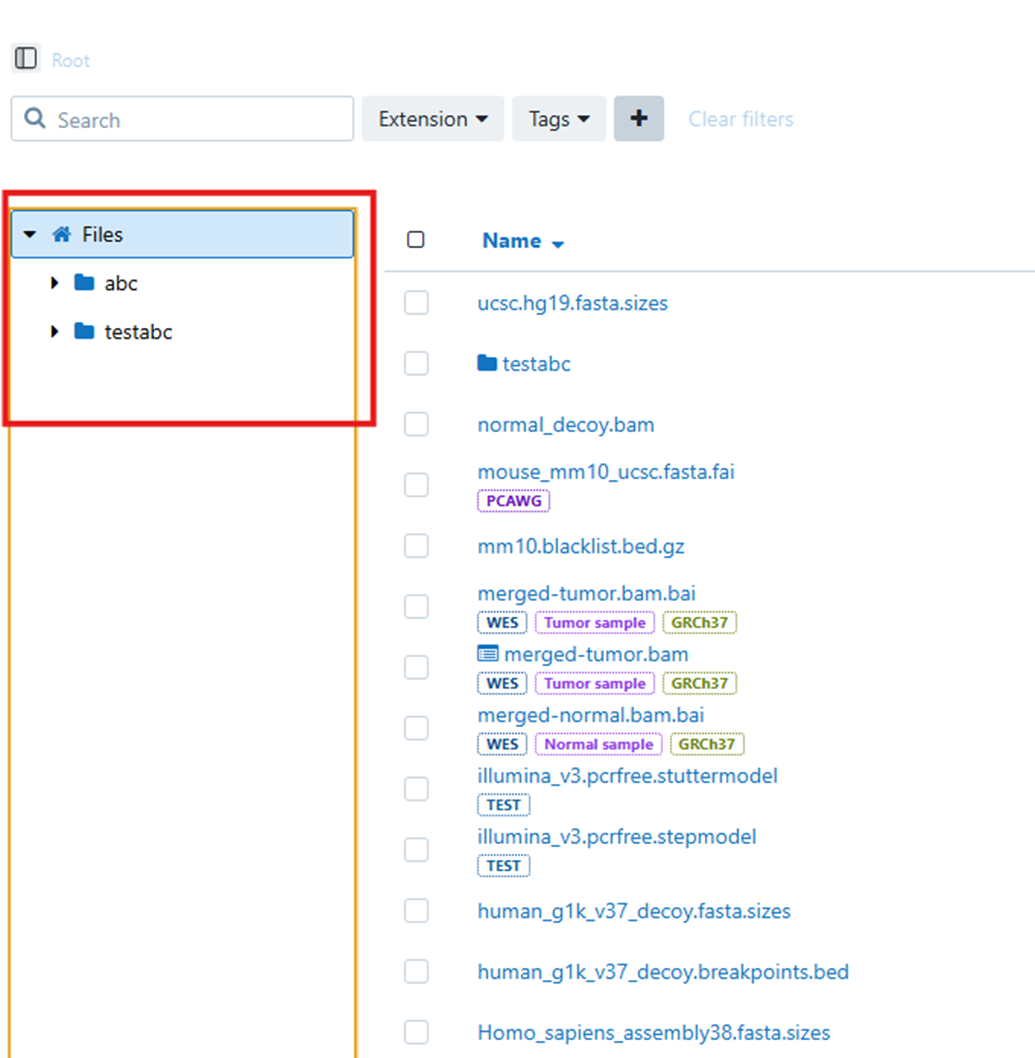 Folder selected in the left panel