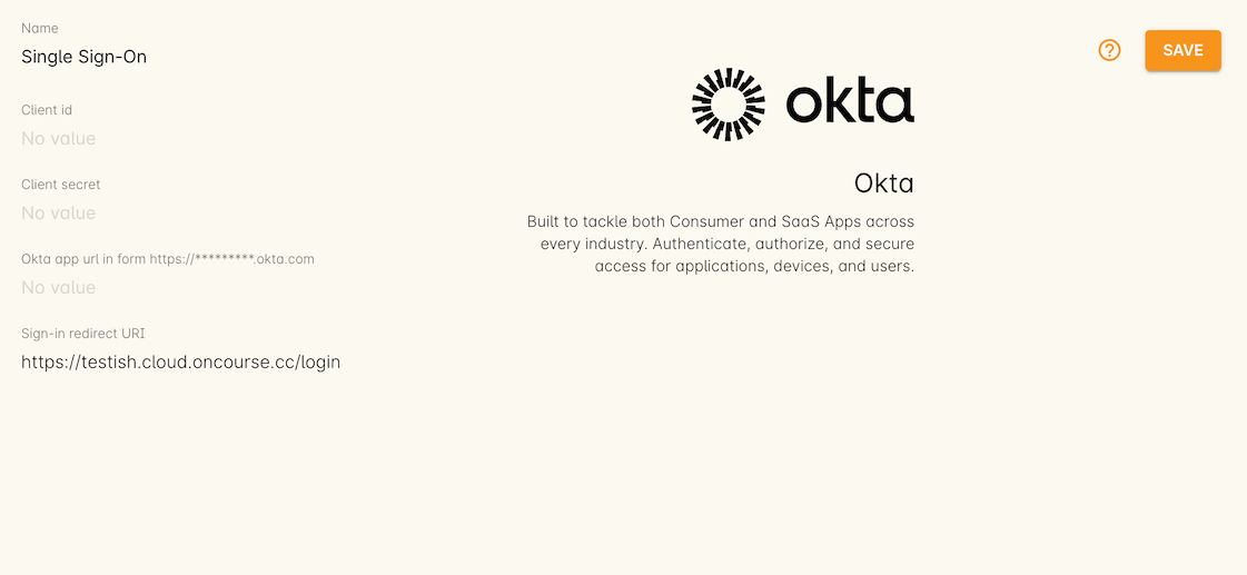 OKTA single sign on integration set up page