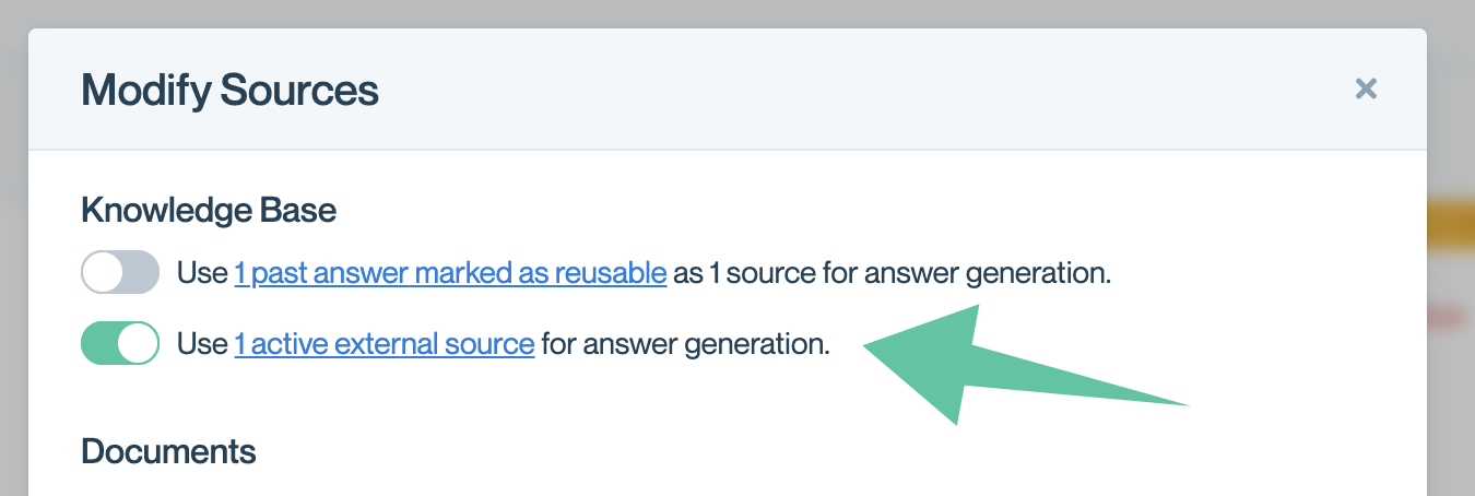 Toggling External Sources as on or off for answer generation.