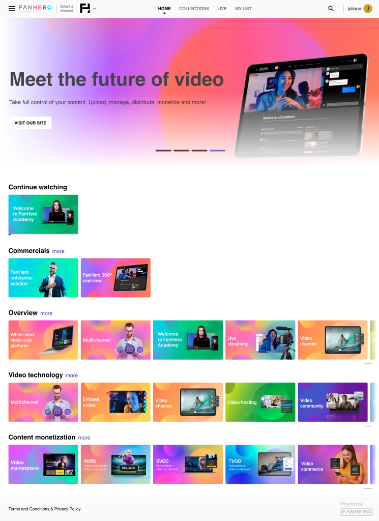 The channel home screen