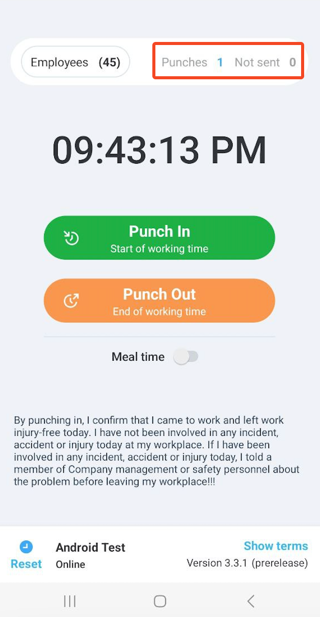 Punch count on the Android version of Kiosk App