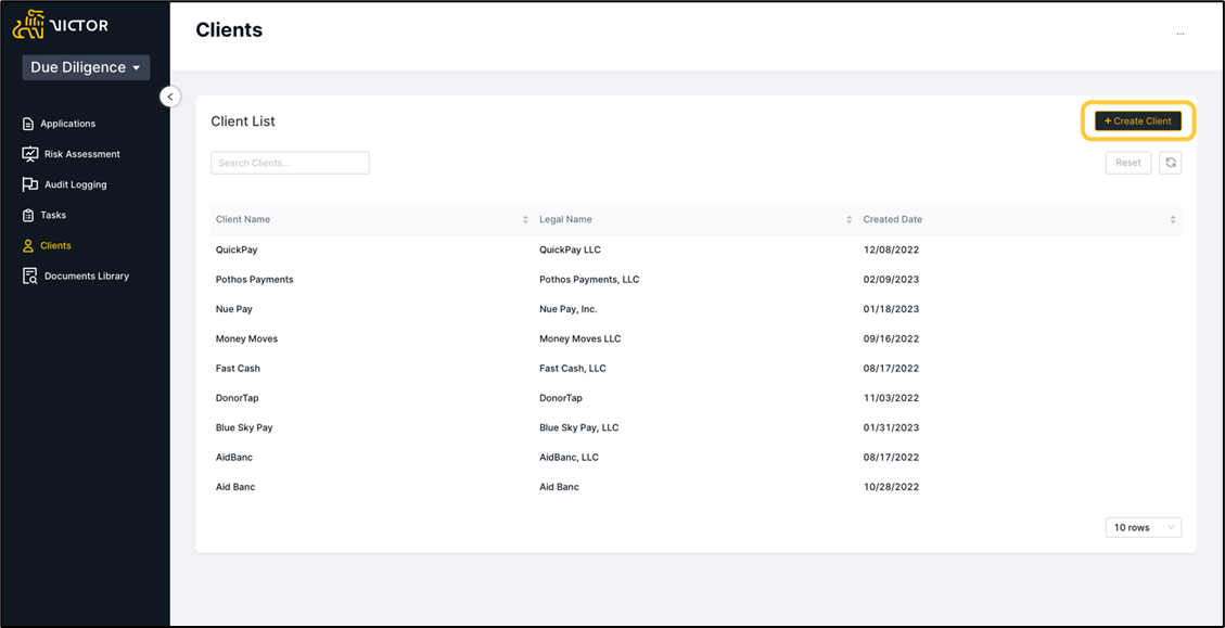 Figure 3. Client Overview Create Client