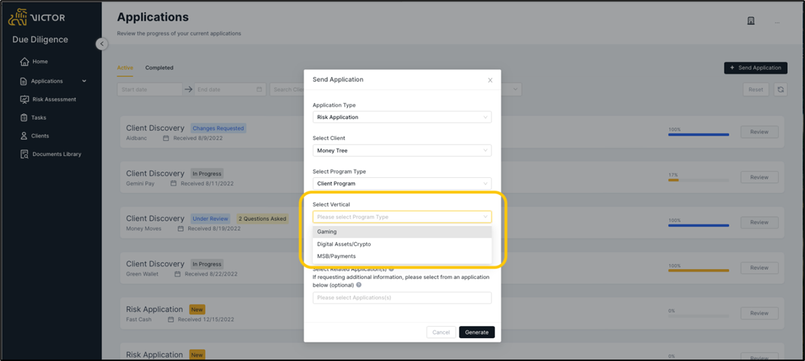 Figure 5. Send application modal - vertical