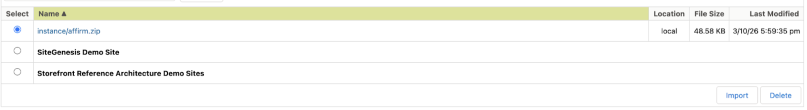 screenshot showing "instance/affirm.zip" selected