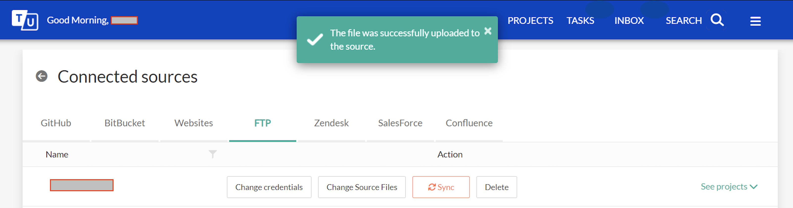 Sync Success message