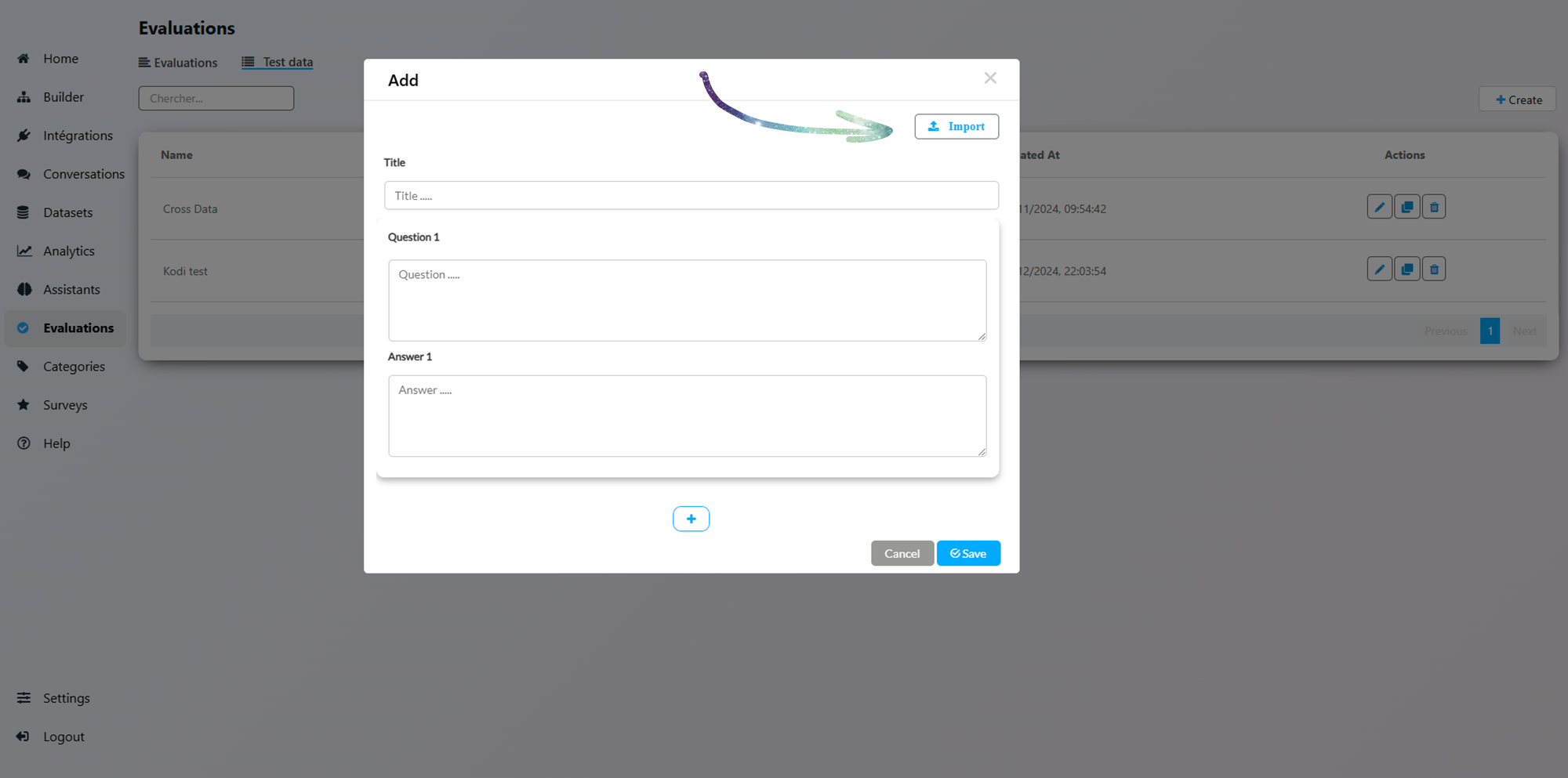 Use the Import / Export feature to handle big datasets