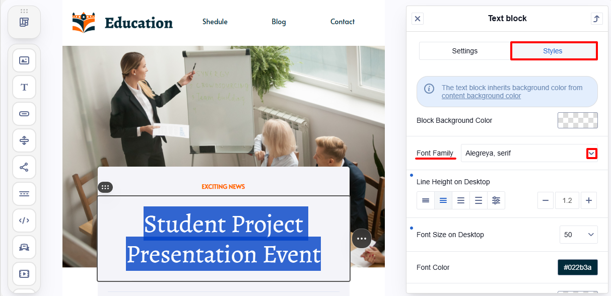 Font Family Drop-down Menu