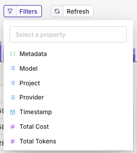 The above fields are available to create filters on.