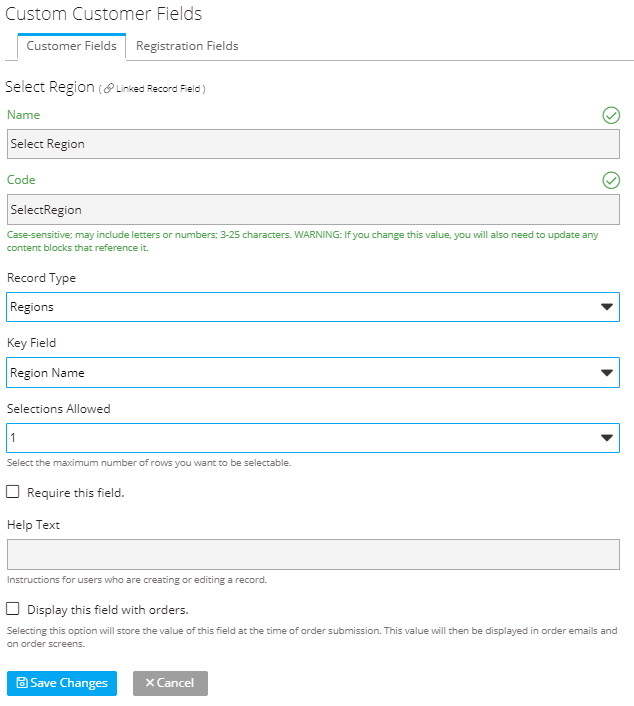 Linked Record type settings