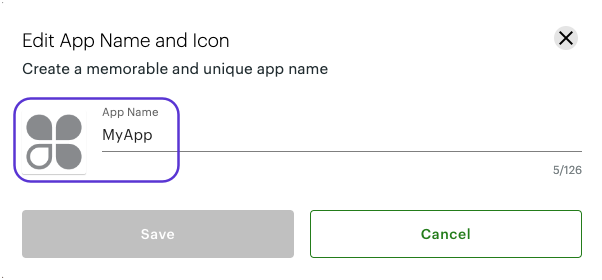 Edit App Name and Icon window