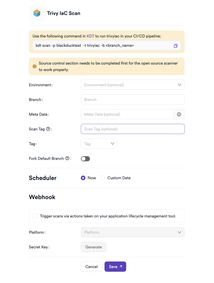 Trivy IaC scan creation