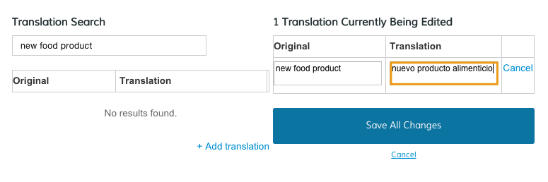 Then, enter in a translation that corresponds with your new language.