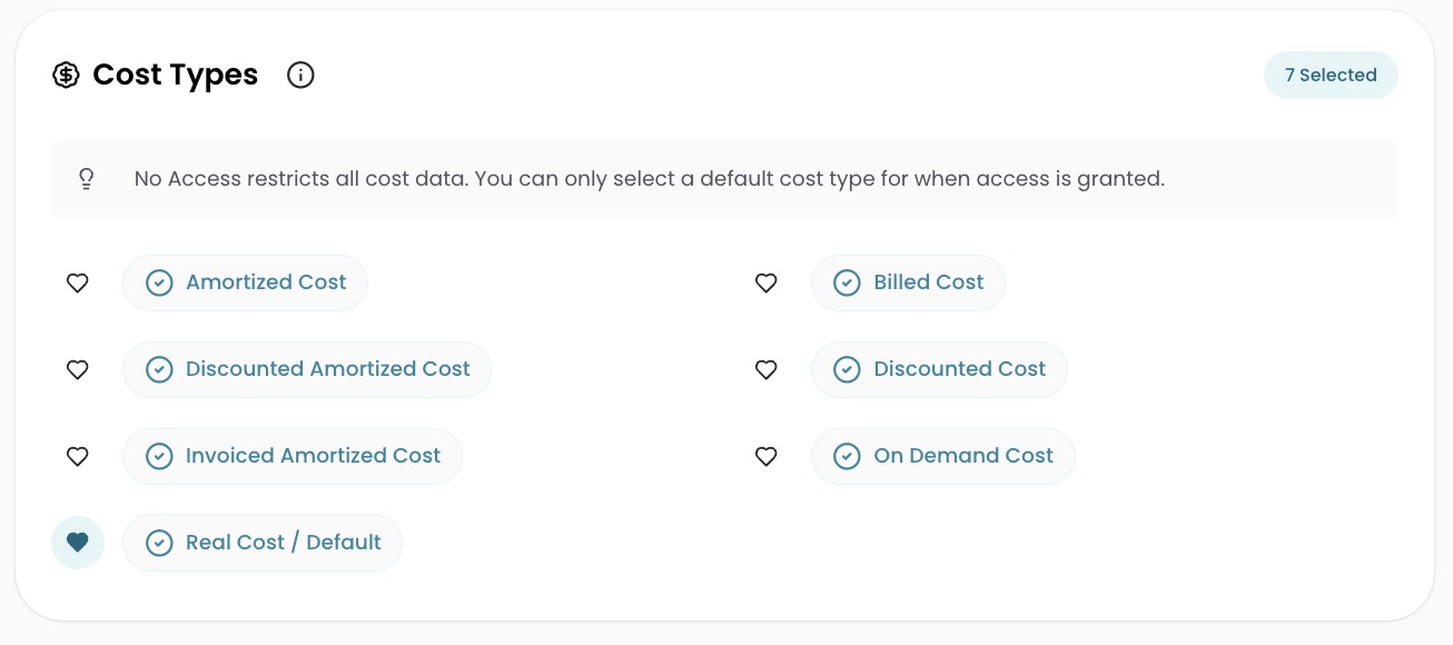 Cost type selector for a Role
