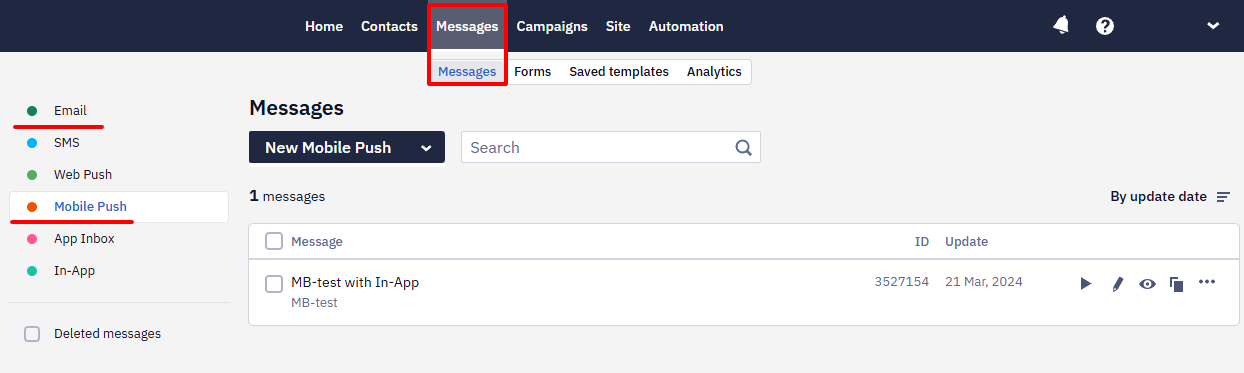 Select the message type
