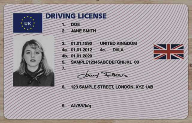 Sample UK Licence