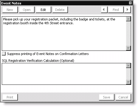 From Events, select Define an event, double-click an event, click More, and select Notes