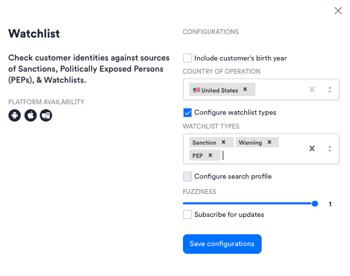 Watchlist module configuration