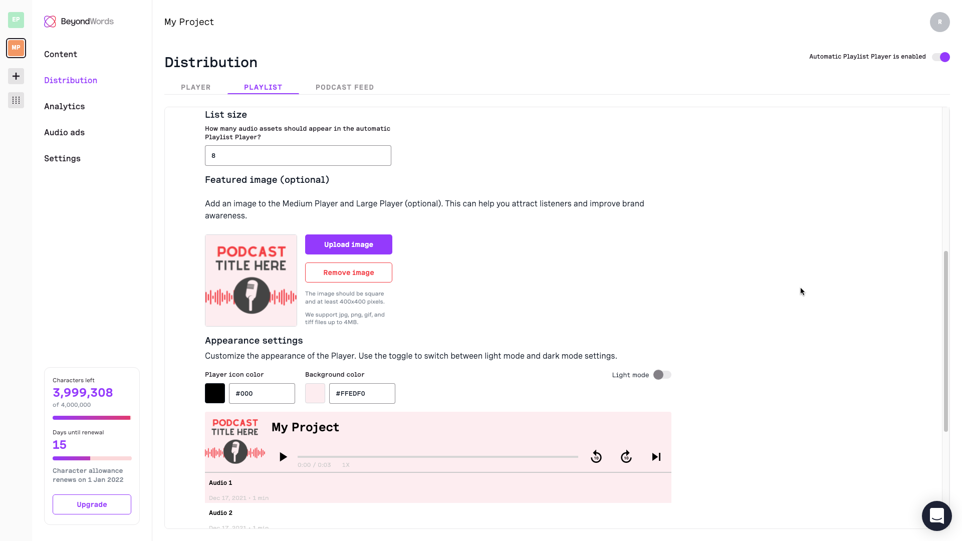 'Latest audios' playlist settings - BeyondWords.png
