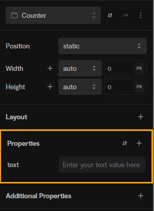 The text property displayed in the Properties Panel