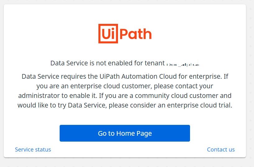 "Data Service is not enabled" error message.