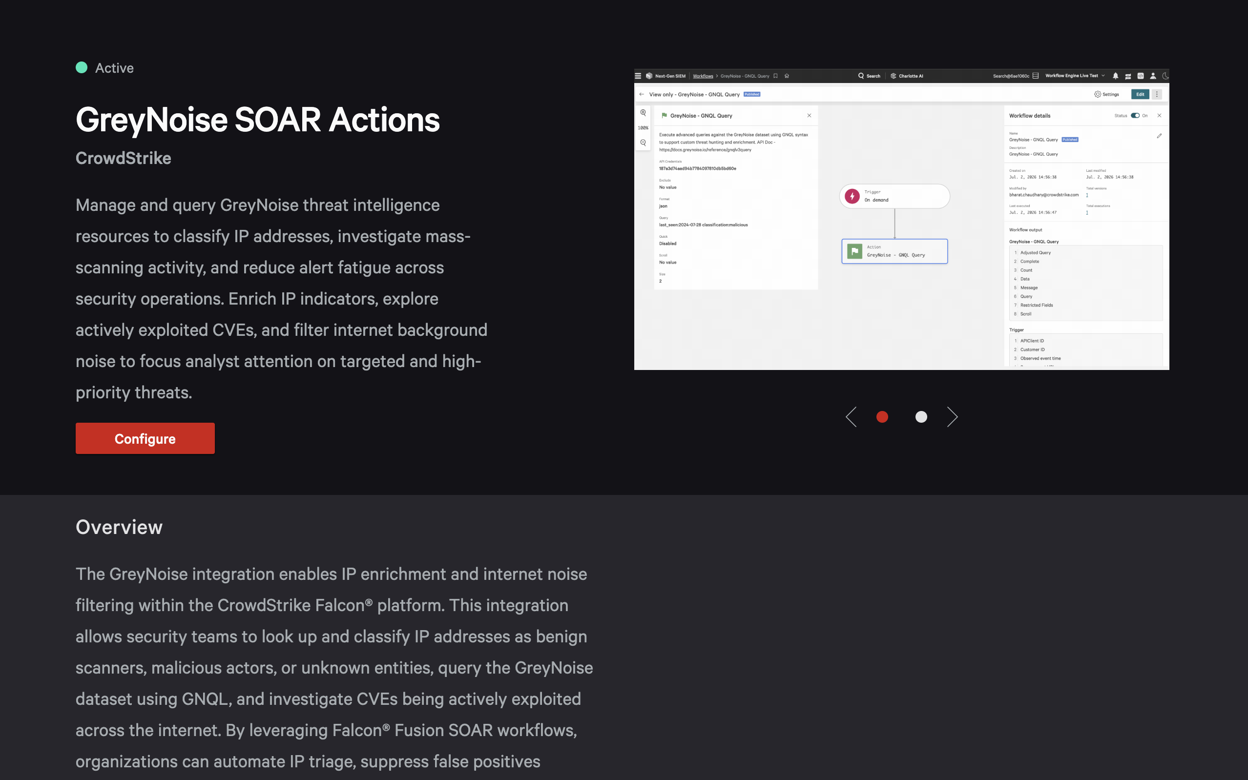 GreyNoise SOAR Actions app in the Falcon Unified Content Library