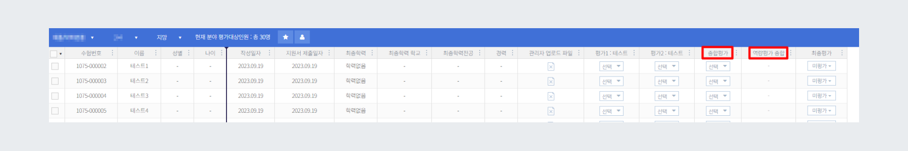 예시 - 서류전형 종합평가 / 역량종합평가