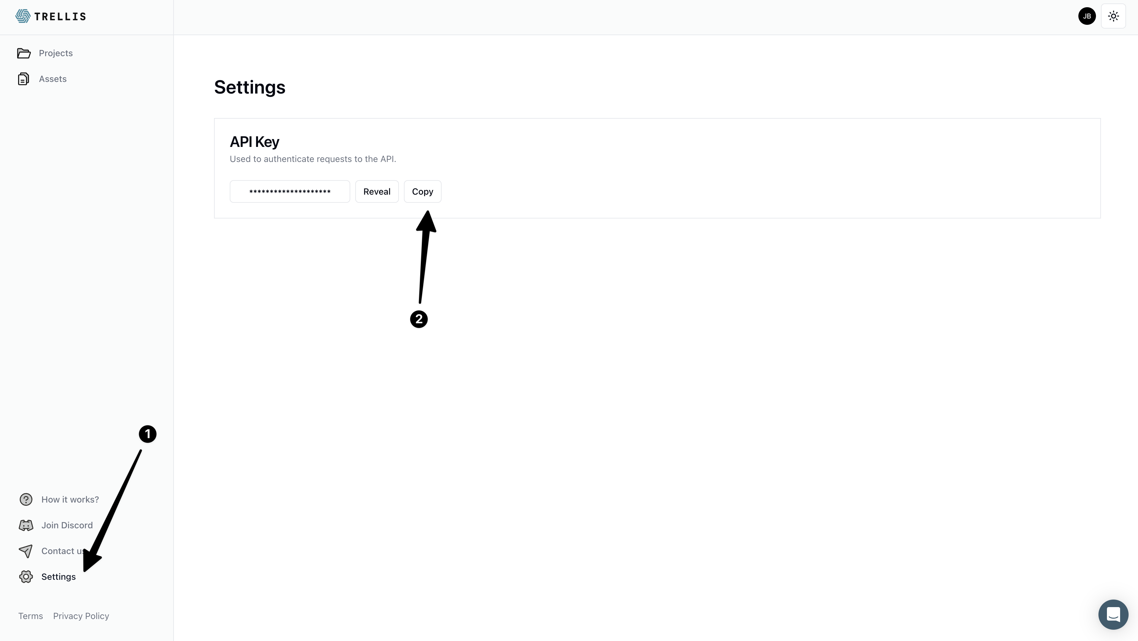 The settings page in the Trellis dashboard