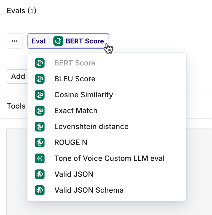 Click on the Evaluator name to choose between the available ones.