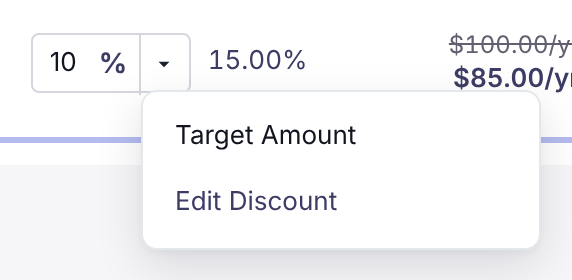 The menu next to the line discount field, showing Target Amount and Edit Discount.