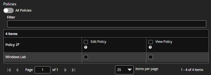 Custom permissions on a policy
