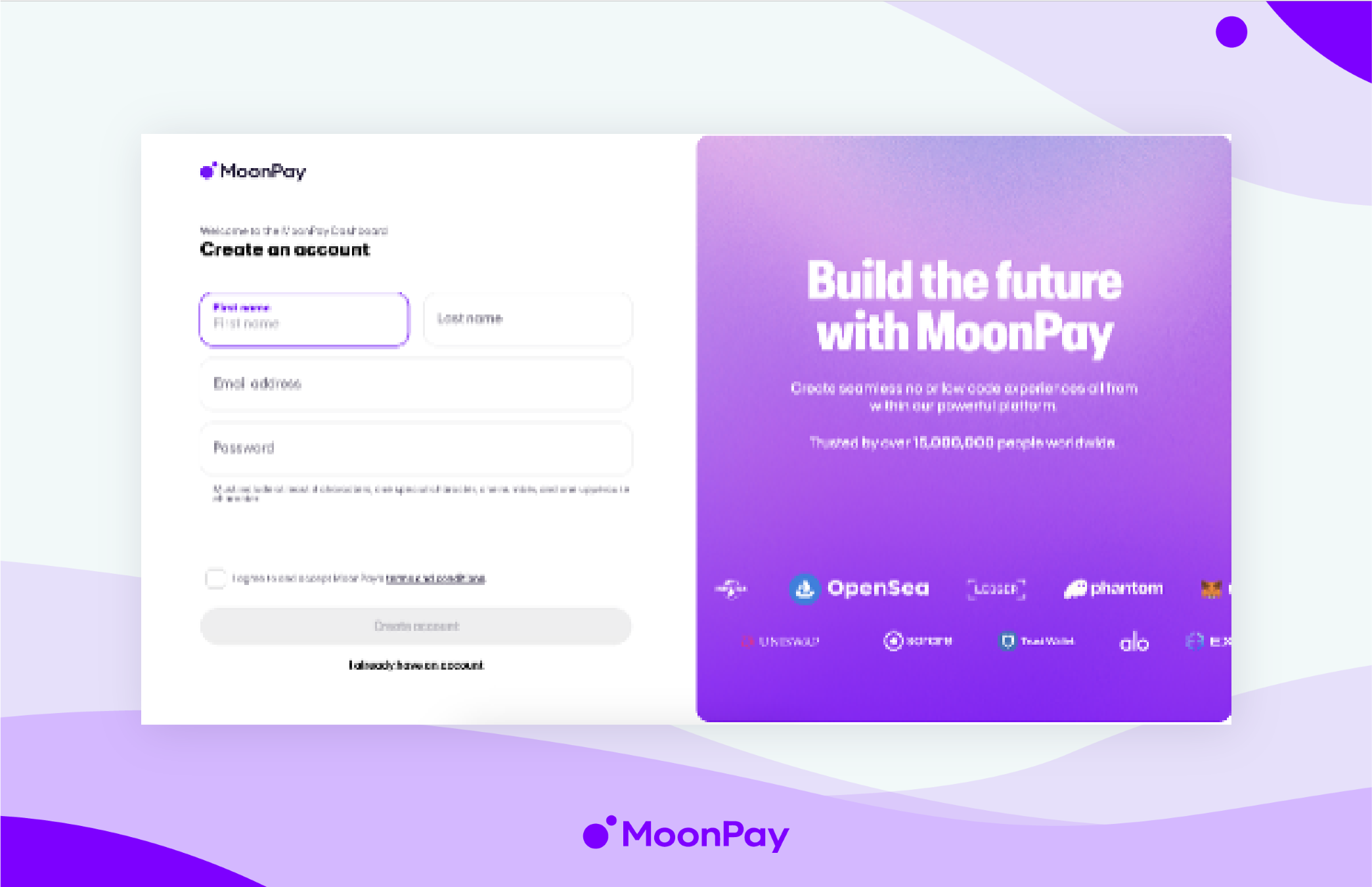 Account creation window in the MoonPay app.