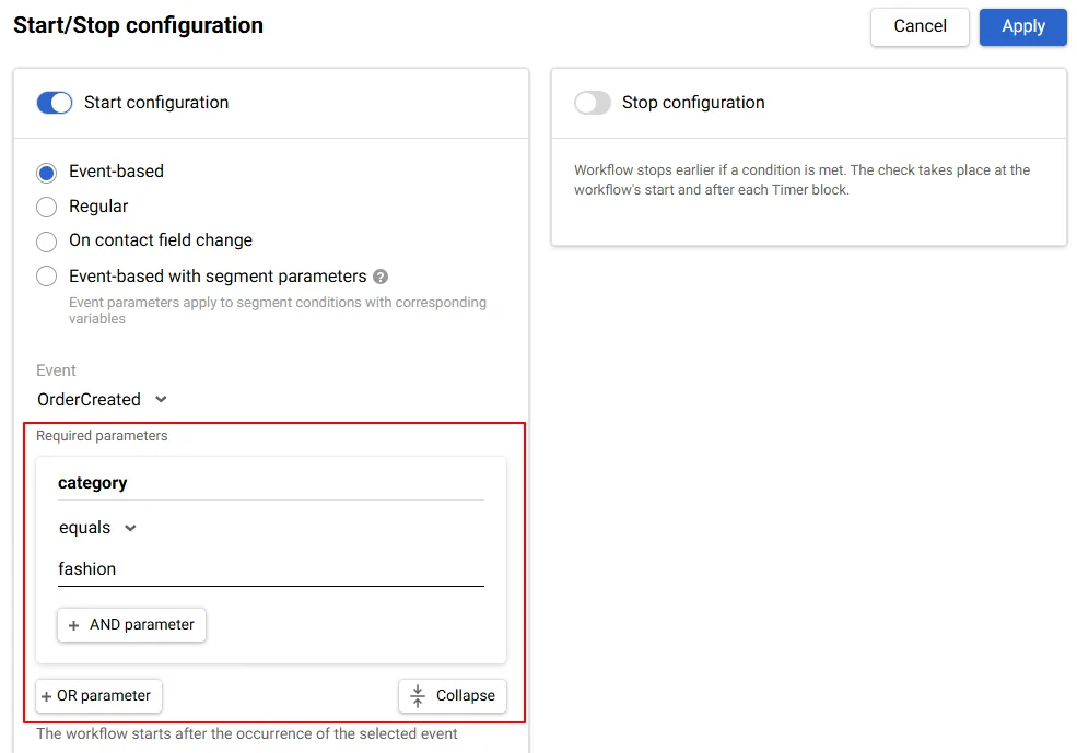 Required parameters settings