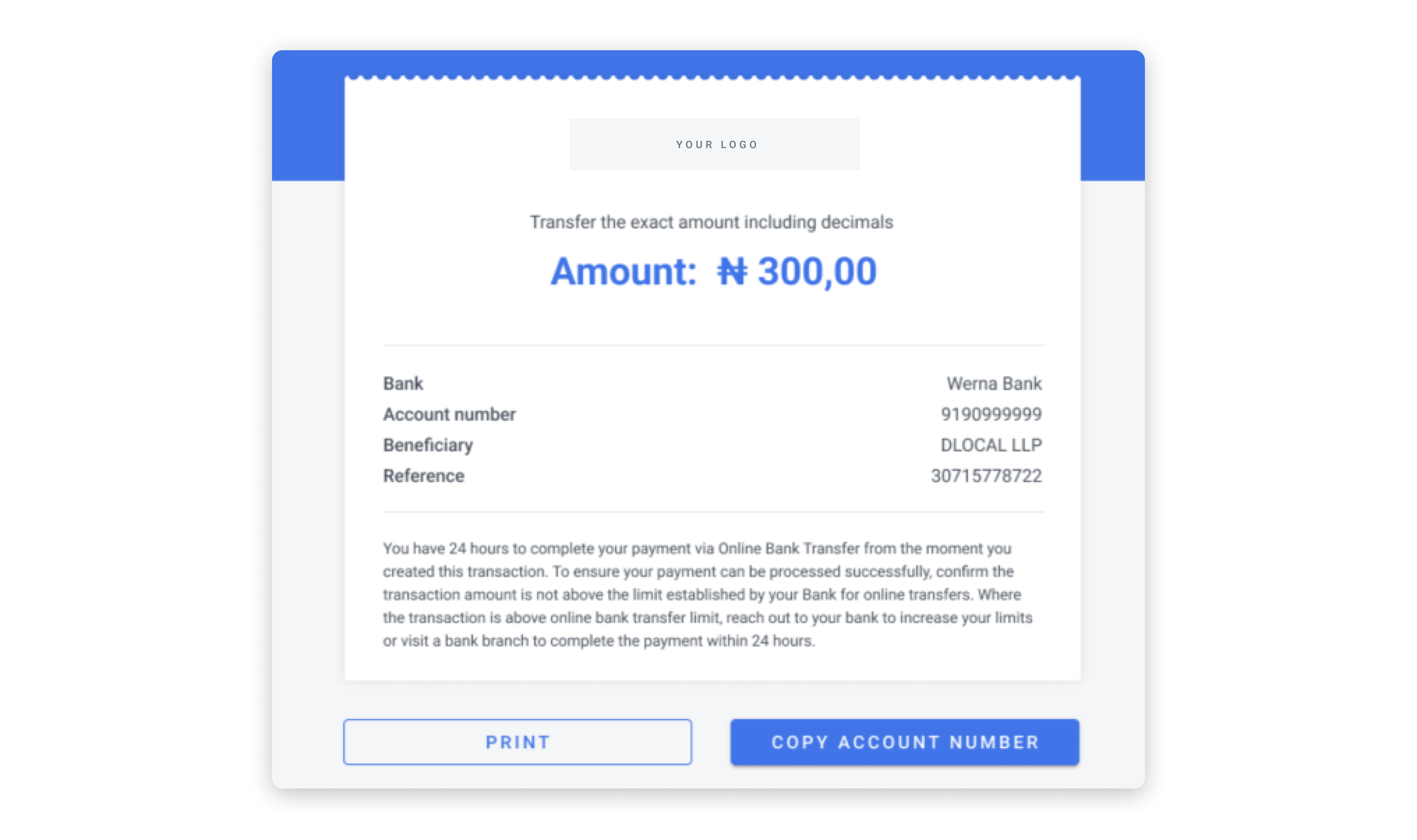 Example Bank Transfer UI