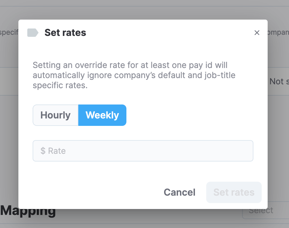 Weekly pay rate dialog box